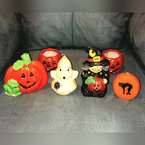 4 NEW HALLOWEEN WAX CANDLES HAND-CRAFTED & PAINTED GHOST WITCH PUMPKIN BLACK CAT - Picture 2 of 9